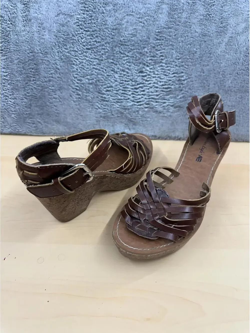 American Eagle Brown Leather‎ Woven Wedge Sandals